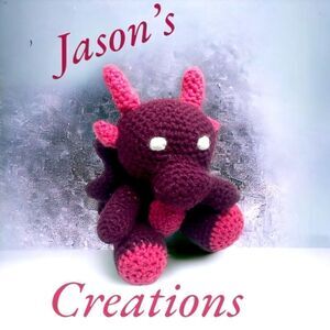 Jason’s Creations l Amigurumi 3-D l Hand-crochet l 7” Burgundy Winged Dragon New